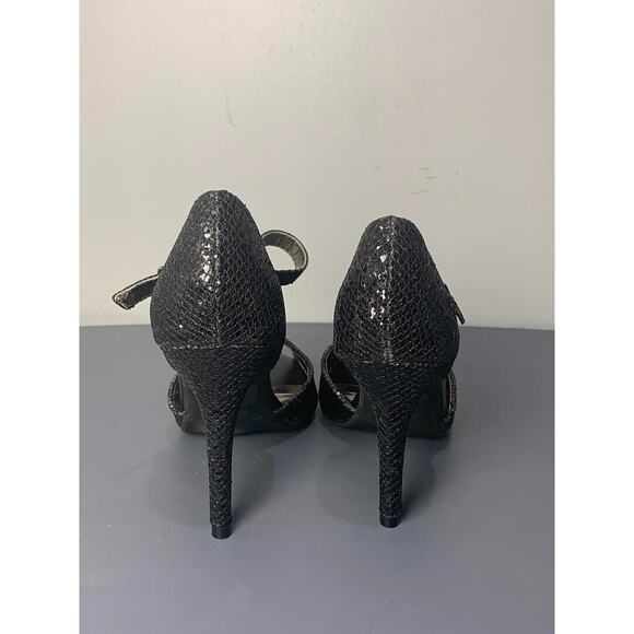 Wild Rose Womens Black Glitter Peep Toe Ankle Strap Heels Size 7.5 - Picture 3 of 8